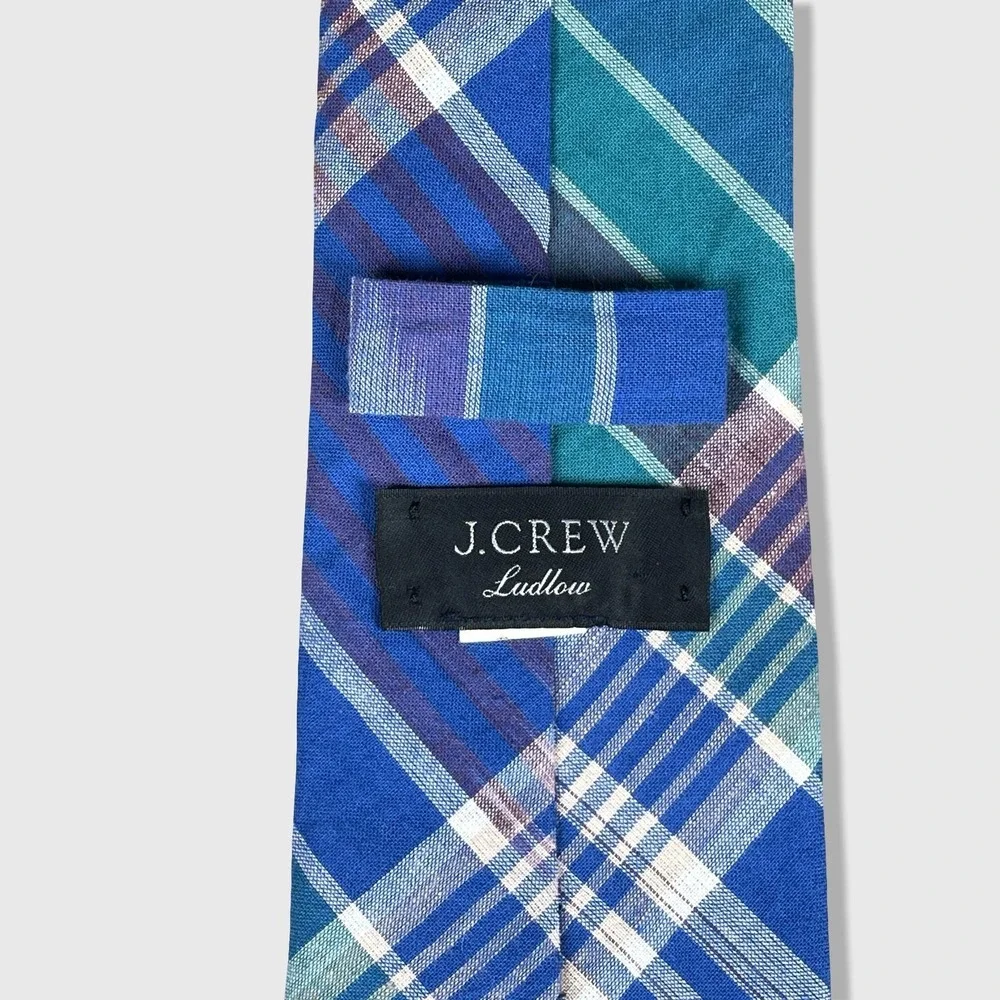J Crew Ludlow Plaid Silk‎ Blend Necktie Men Blue Green Purple Preppy 58